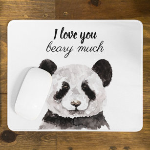 Modern I Love You Beary Much Black And White Panda Mouse Pad