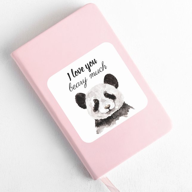 Modern I Love You Beary Much Black And White Panda Square Sticker (Creator Uploaded)
