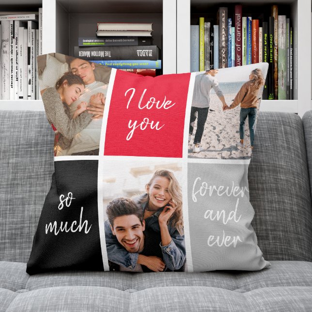 Modern I Love You Photo Collage Valentine's Day Cushion (Creator Uploaded)
