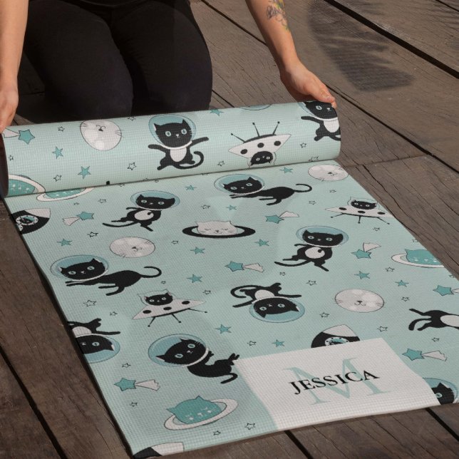 Modern I Need More Space Black Cat Pattern Yoga Mat (Creator Uploaded)