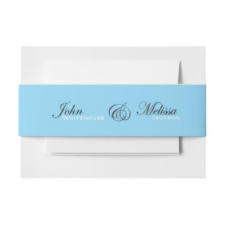 modern ice blue wedding couple names invitation belly band