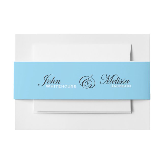 modern ice blue wedding couple names invitation belly band (Front Example)