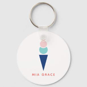Modern Ice Cream in Blue and Pink Key Ring