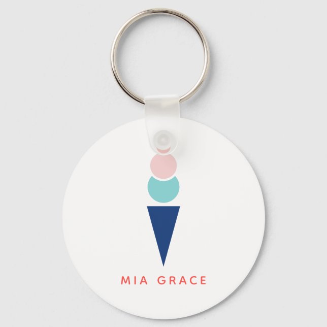 Modern Ice Cream in Blue and Pink Key Ring (Front)
