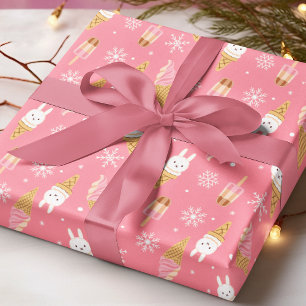 Modern Ice Cream Pink Winter Christmas Pattern Wrapping Paper