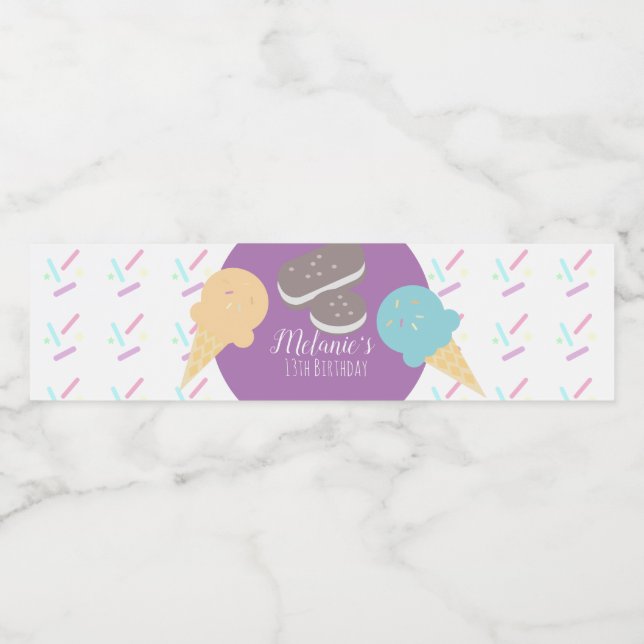 Modern Ice Cream Sprinkles Confetti Birthday Water Bottle Label (Single Label)