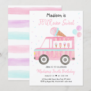 Modern Ice Cream Truck FOUR ever Sweet Birthday Invitation