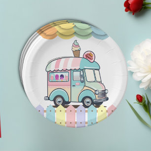 Modern Ice Cream Truck Sprinkles Baby Shower Paper Plate
