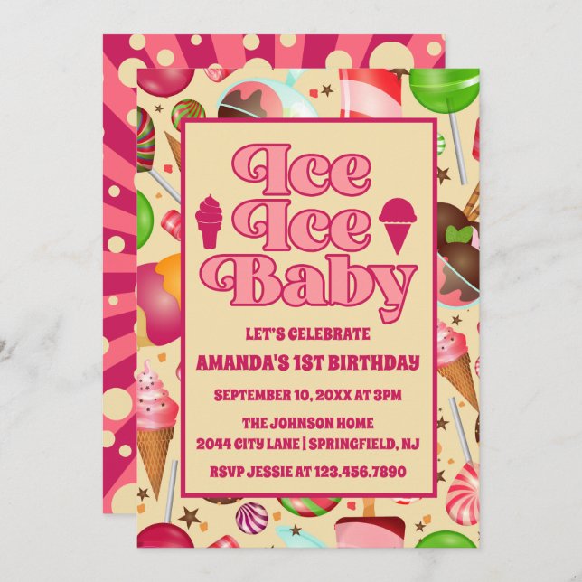 Modern ice ice Baby Ice Cream First Birthday  Invitation (Front/Back)