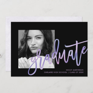 Modern Ice Purple Ombre Photo Graduation Party Invitation