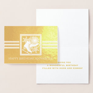 Modern Ice Skating Birthday Gold Foil Card