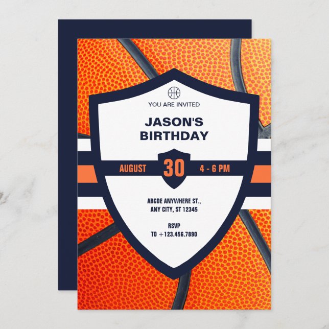 Modern iconic basketball logo birthday  invitation (Front/Back)