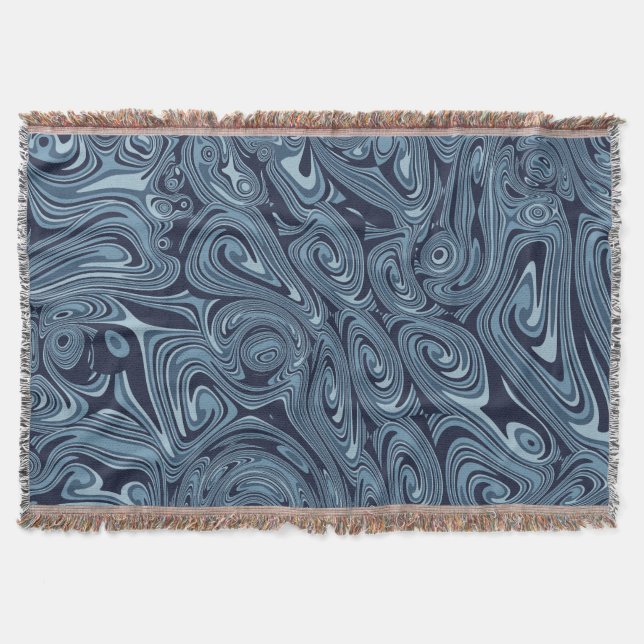 Modern Icy Blue Abstract Fluid Throw Blanket (Front)