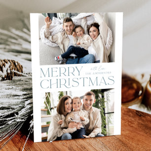 Modern Icy Blue Christmas 2 Photo Holiday Card