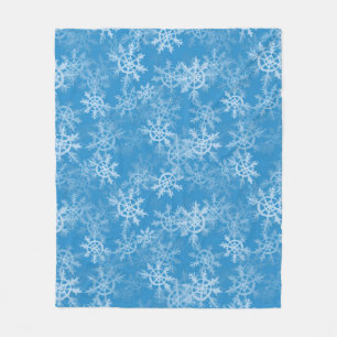 Modern Icy Blue, Gray and White Snowflake Pattern Fleece Blanket