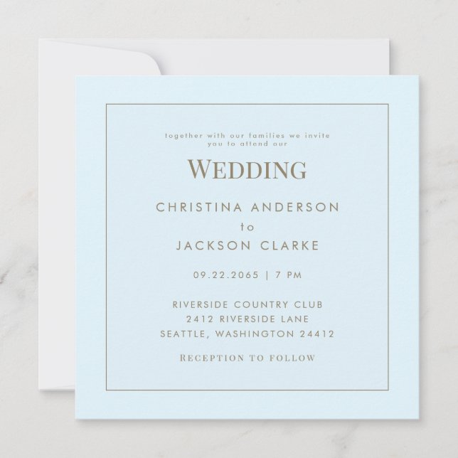 Modern Icy Blue Square No Parents Wedding Invitation (Front)