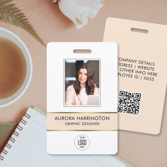 Modern ID Card Beige Gold Employee Photo Logo ID Badge (Creator Uploaded)