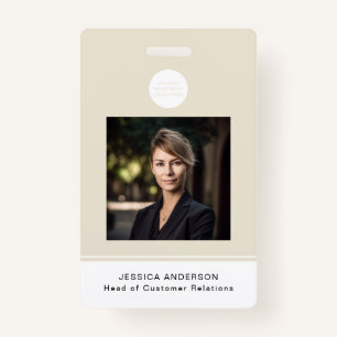 Modern ID Card Beige Minimal Logo Photo QR Code ID Badge