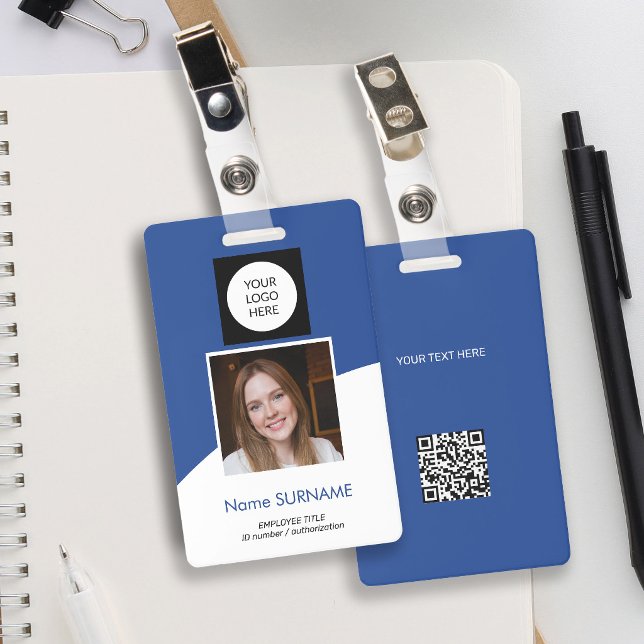 Modern ID card custom logo photo QR code blue Badge (Creator Uploaded)