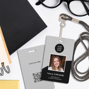 Modern ID card custom logo photo QR code grey Badge