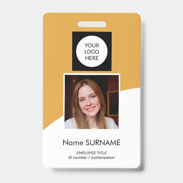 Modern ID card custom logo photo QR code yellow Badge (Front)