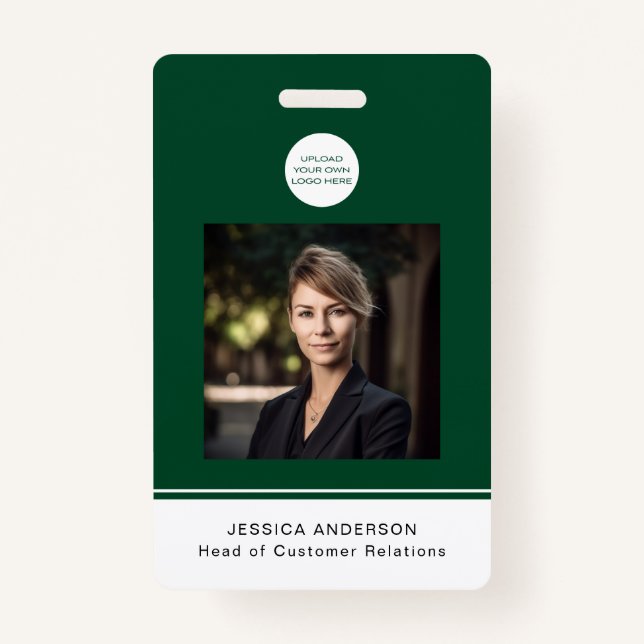 Modern ID Card Green Minimal Logo Photo QR Code ID Badge (Front)
