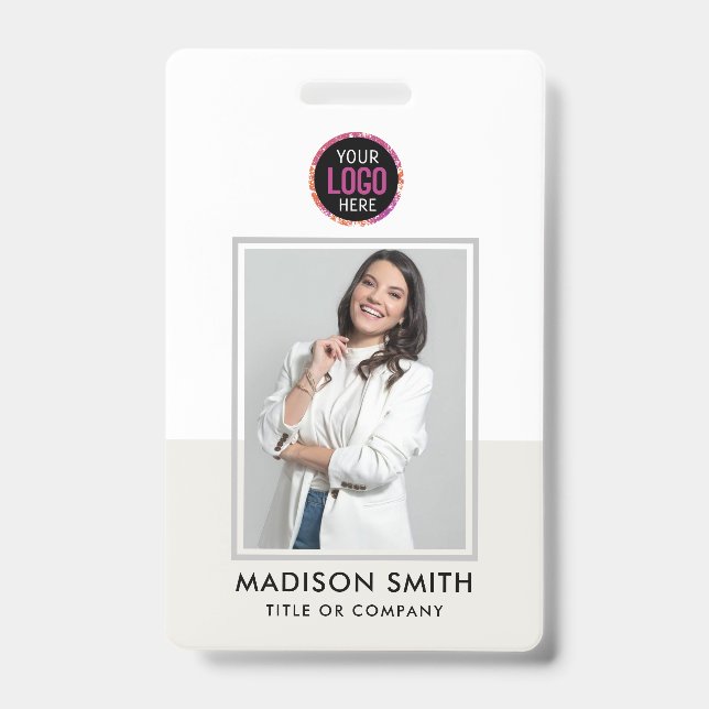 Modern ID Card | Minimalist Business Employee QR B Badge (Front)