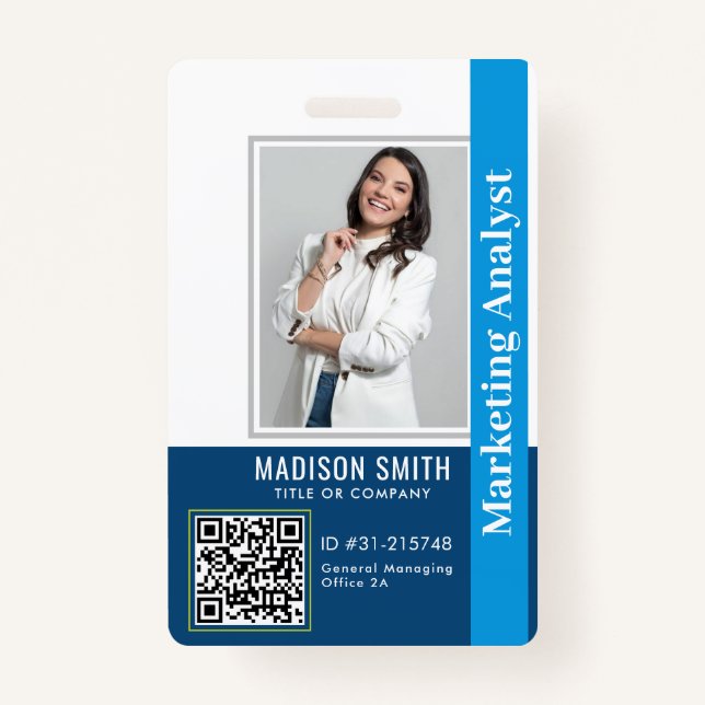 Modern ID Card | Minimalist Business Employee QR B ID Badge (Front)
