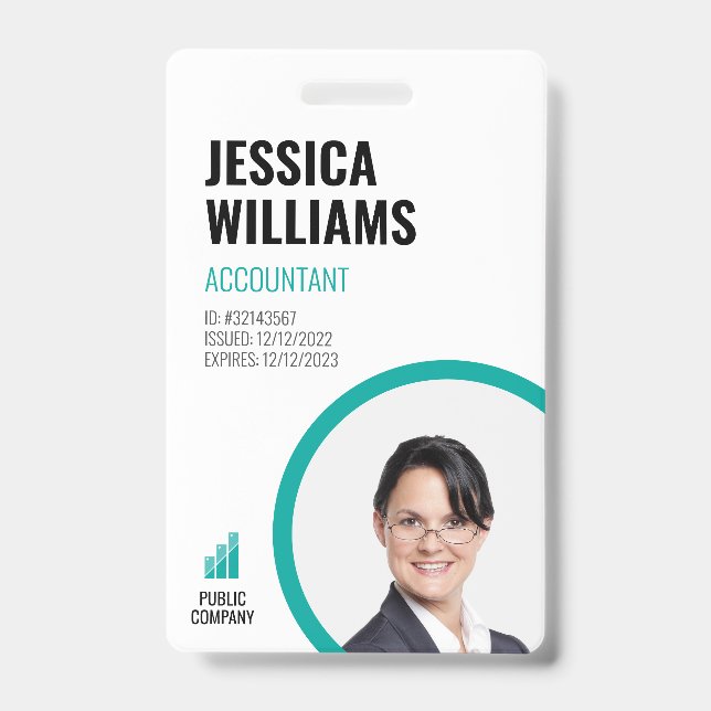 Modern ID Card Minimalist Green Staff Employee Badge (Front)
