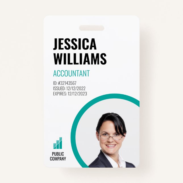 Modern ID Card Minimalist Green Staff Employee ID Badge (Front)