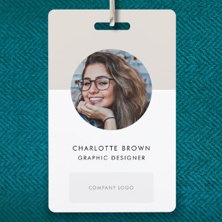 Modern ID Card | Minimalist Grey Photo Name Logo Badge