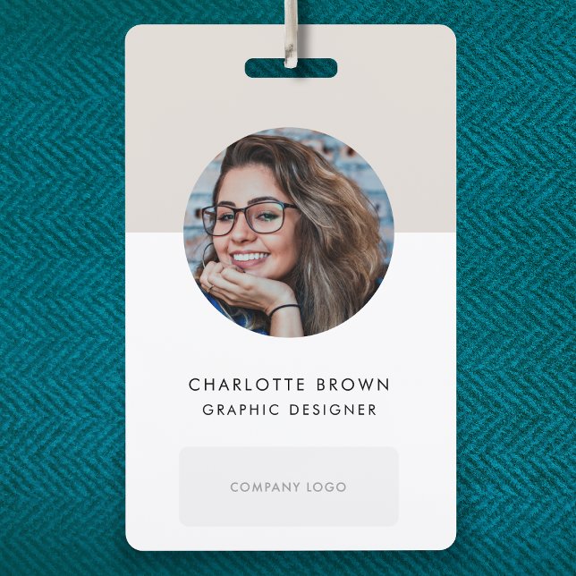 Modern ID Card | Minimalist Grey Photo Name Logo Badge (Design a sleek vertical staff badge with photo, branding and smart business information)