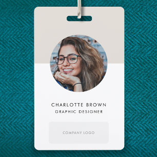Modern ID Card   Minimalist Grey Photo Name Logo ID Badge