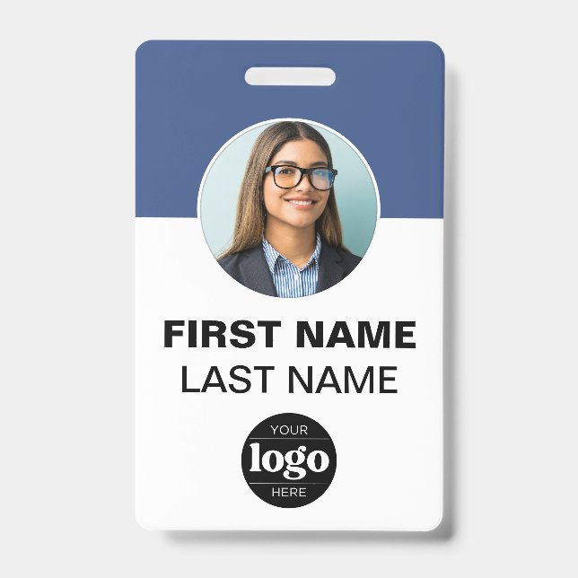 Modern ID Card | Simple Photo Name Logo Barcode Badge (Front)