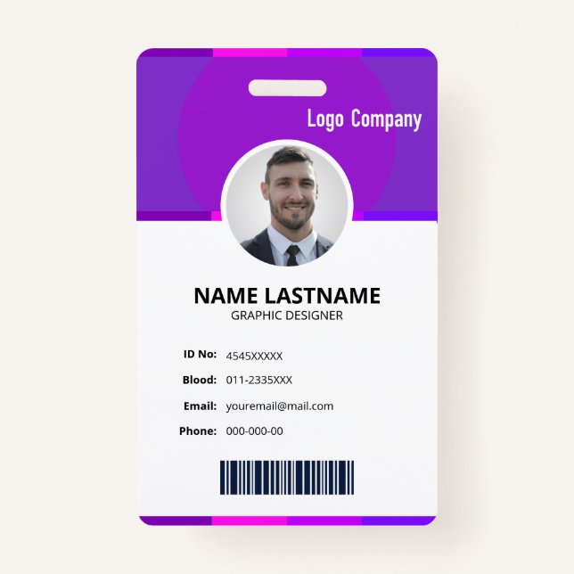 Modern ID Identification Card Photo Badge ID Badge (Front)
