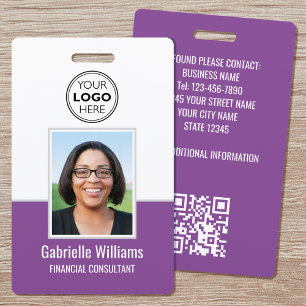 Modern ID Photo Business QR Security Purple Badge ID Badge