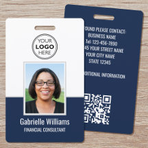 Modern ID Photo Employee QR Security Blue Navy