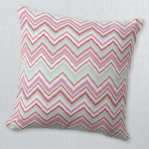 Modern Ikat Chevron Stripe Abstract Pink Green Cushion