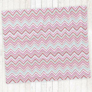 Modern Ikat Chevron Stripe Abstract Pink Green Fleece Blanket