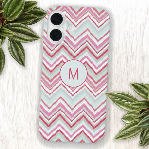 Modern Ikat Chevron Stripe Monogram Initial iPhone 16 Case