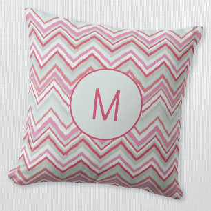 Modern Ikat Chevron Stripe Monogram Initial Cushion