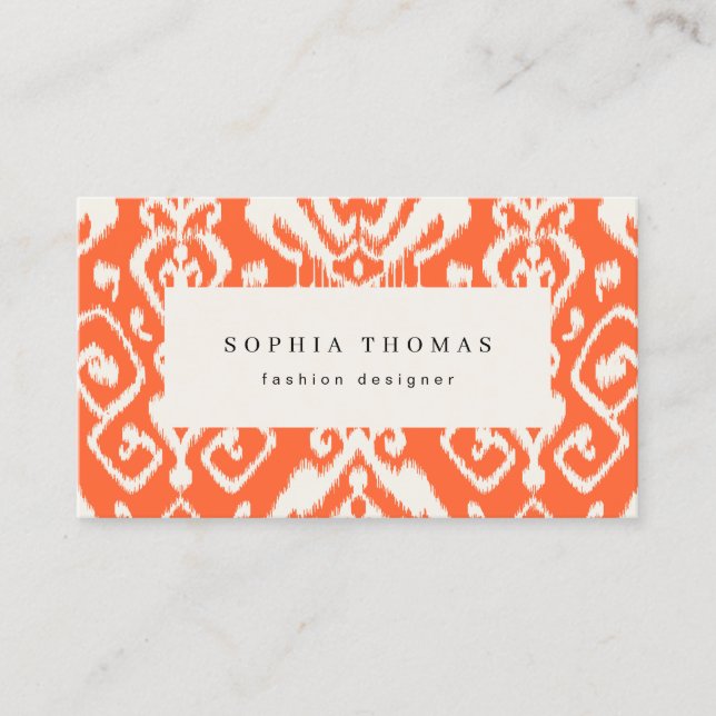 Modern ikat orange professional business card (Front)