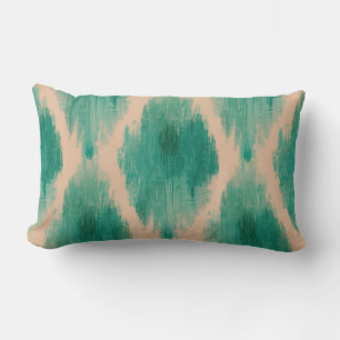 Modern Ikat Teal Lumbar Pillow Textured Boho