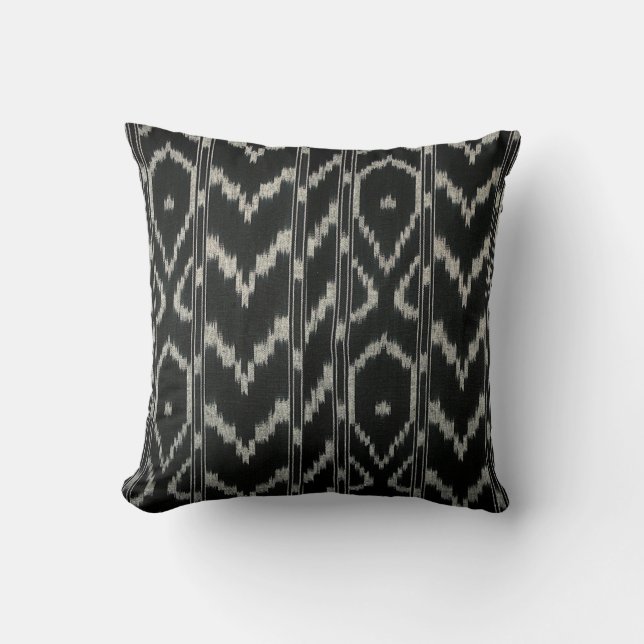 Modern Ikat Tribal Chevron | black grey Cushion (Front)
