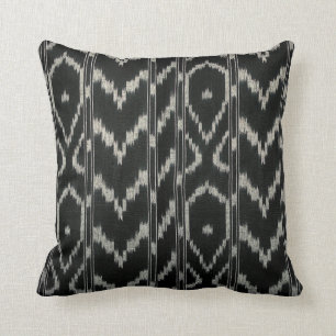 Modern Ikat Tribal Chevron   black grey Cushion