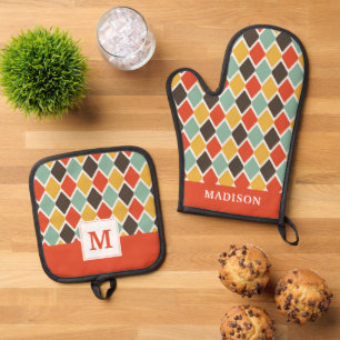 Modern ikat tribal fashion pattern oven mitt & pot holder set