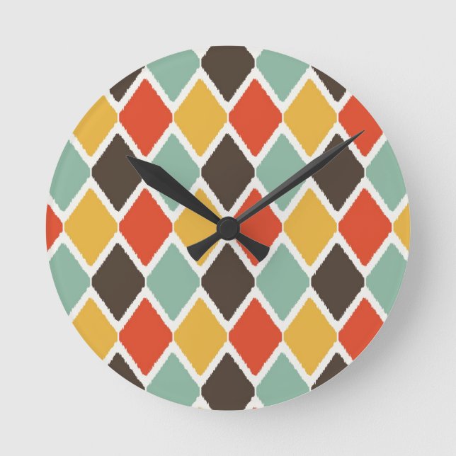 Modern ikat tribal fashion pattern round clock (Front)
