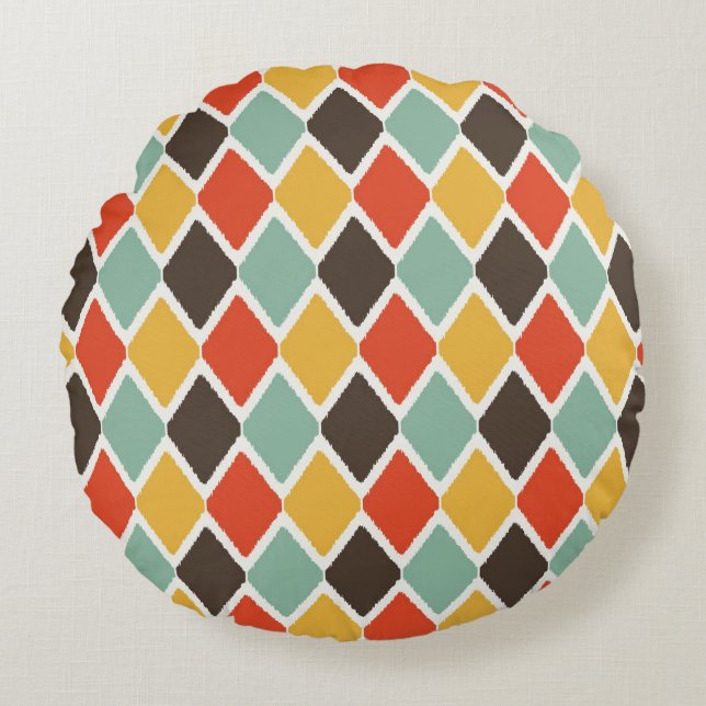 Modern ikat tribal fashion pattern round cushion (Front)