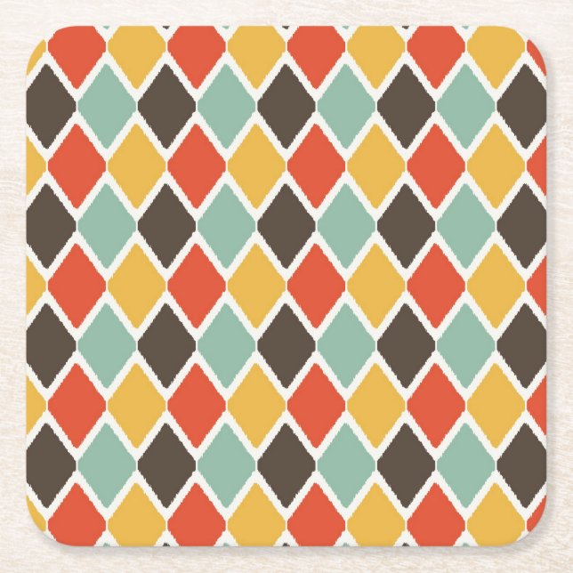 Modern ikat tribal fashion pattern square paper coaster (Front)