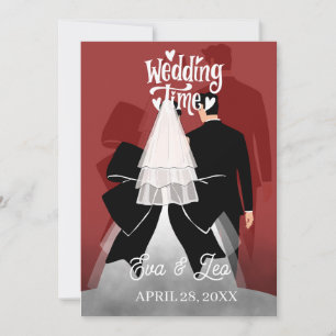 Modern Illustrated Couple Wedding Invitation